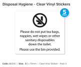 Bathroom Disposal Hygiene Clear Self Adhesive Vinyl - Pack of 5 - BE042